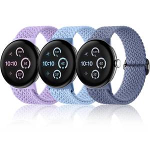 lot 4171 image: Maledan Braided Bands Compatible with Google Pixel Watch 4 41mm BandPixel Watch 2 BandGoogle Watch3 41mm for Women Men, 3 Pack Adjustable Soft Weave Cloth Nylon Replacement Bands for SmartWatch