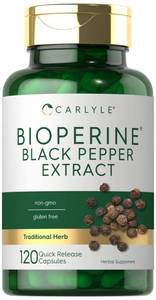 lot 4176 image: Carlyle Bioperine 10mg  120 Capsules  Non-GMO & Gluten Free  Sourced from Black Pepper Extract  Supports Curcumin Powder Absorption