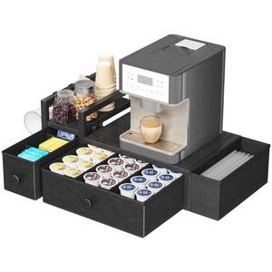 lot 5012 image: Homeiju Coffee Pod Drawers - K Cup Organizer, Nespresso Pods Holder with Mug Rack, Coffee Holder for Countertop, 52 Capacity Pods, Suitable for Kitchens, Offices and Coffee Bars(Black)