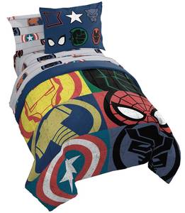 lot 5015 image: Jay Franco Marvel Avengers Emblems 7 Piece Full Bed Set - Includes Comforter & Sheet Set Bedding - Super Soft Fade Resistant Microfiber (Official Marvel Product)