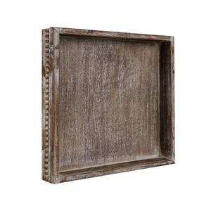lot 5029 image: MAONAME Wood Serving Tray, Farmhouse Wooden Tray for Coffee Table, Rustic Square Trays with Beads, Vintage Brown Decorative Trays for Living Room, Kitchen, 12 X 12 X 1.6
