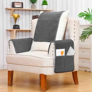 lot 5033 image: Peryiter 3 Pcs Recliner Covers Sherpa Arm Covers for Recliner Chair with Storage Pockets Headrest Cover for Recliner Chair 22.8 x 14.5 Inch Armchair Slipcovers for Sofa Recliner Protector (Dark Gray)