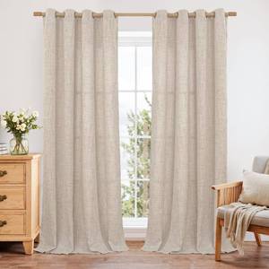 lot 5040 image: YoungsTex 95 Inches Long Curtains for Living Room 2 Panel Set - Linen Semi Sheer Drapes Floor Length with Bronze Grommet Light Filtering for Sliding Door Bedroom, 52 X 95 Inch