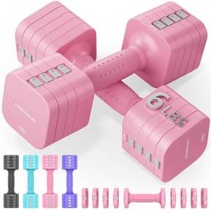 lot 5048 image: FEIERDUN 5-in-1 Adjustable Dumbbell Set of 2, 12LBS6LBS Hand Weights for Women, 1s-Adjust Dual-Stable Dumbbell Set for Women Home Gym & Outdoor, Pink