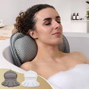 lot 5910 image: Bath Pillow Luxury Bathtub Pillow, Extra Soft & Comfortable Bath Pillow for Tub Head Neck and Back Support, with 4D Air Mesh Cushions & Non-Slip Suction Cups - Great Bath Gifts (Gray)