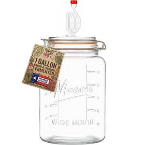 lot 5913 image: kitchentoolz 1-Gallon Mason Glass Fermenting Jar with Airlock Lid �� Wide Mouth with Ounce & Milliliter Markings for Mead, Kombucha, Beer, Wine & Pickling