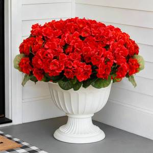 lot 5923 image: Flortevera 8 Bundles Artificial Geranium Fake Flowers for Outdoor UV Resistant, Outside Spring Red Flower Decoration for Home Kitchen Table Cemetery Garden Planter, Front Door Silk Faux Plants