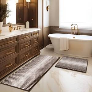 lot 5938 image: BSICPRO Bathroom Rugs and Mats Sets, 2 Piece Thick Absorbent Chenille Bath Mat Rug Set Non Slip, Soft Shaggy Bath Room Floor Mats for Bathroom, Machine Washable (Brown, 20 x 47 Plus 16 x 24)