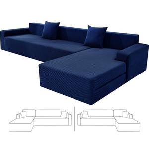 lot 5939 image: ZNSAYOTX Sectional Couch Covers, Stretch Jacquard Slipcovers with Elastic Bottom for L-Shape Sectional Sofa, 2 Pcs Pet Friendly Modular Sofa Protector (3 Seat Couch  3 Seat Chaise, Navy Blue)