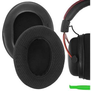 lot 6036 image: Geekria Comfort Extra Thick Mesh Fabric Replacement Ear Pads Compatible with HyperX Cloud IIIIIAlphaAlpha SFlightStingerRevolver Headphones, Ear Cushions (Black)