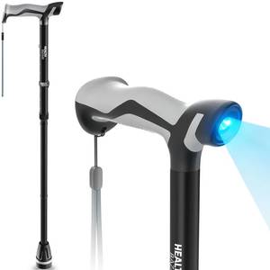 lot 6047 image: HEALTHBAZAAR Walking Cane with LED Light, Folding Canes for Men & Women with Shock Absorption - Adjustable, Lightweight Collapsible Walking Sticks with Comfort Grip Handle, Heavy Duty All Terrain Tip