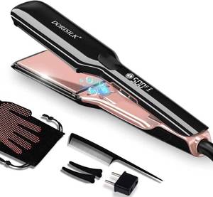 lot 6059 image: DORISILK 500 Degree High Temp Professional Hair Straightenr �� Ceramic Wide Flat Iron ��2 in 1 Hair Straightener and Curler��Plasma Flat Iron Get Frizz-Free and Shiny