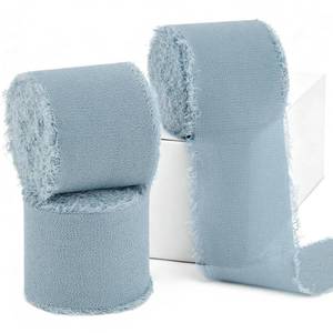 lot 6069 image: Dusty Blue Chiffon Ribbon 1.5 x 21 Yd Handmade Fringe Silk Chiffon Fabric Ribbon for Gift Wrapping Wedding Invitation Bridal Flower Bouquet DIY Crafts Home Decor
