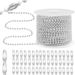 lot 6077 image: Bijou Joon 30 Ft White K Bead Chain 2 MM Small Ball Chain Roll Bead Ball Chains Necklace Beaded Pull Chains Dog Tag Link Metal for Jewelry Making Craft Bracelet Charm 50 Connectors Clasp