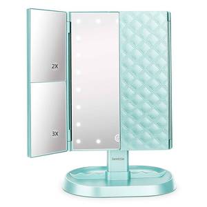 lot 6087 image: deweisn Trifold Lighted Vanity Makeup Mirror with 21 LED Lights,1x2x3x Magnification Touch Screen Dimming,Two Power Supplies Makeup Mirror, Gift for Women