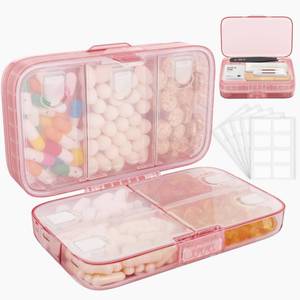 lot 6096 image: FYY Weekly Pill Organizer with Labels,8 Compartments Travel Daily Pill Case Airtight Moistureproof Large Pill Box to Hold Vitamins, Fish Oil, Supplements,Cotton Swab and Bandages-Pink