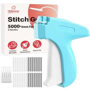 lot 6108 image: Stitch Gun for Clothes, Portable Handheld Tagging Gun for Clothing, Stitch Quick Clothing Fixer Includes 2500 Black Fasteners & 2500 White Fasteners with 6 Needles, Blue