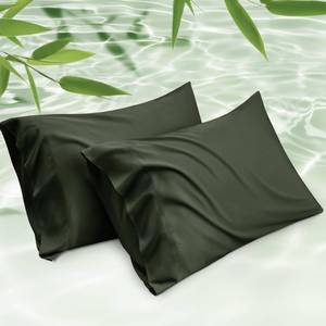 lot 6120 image: Bedsure King Size Pillow Cases Set of 2, Cooling Pillow Cases King, Rayon Derived from Bamboo Olive Green Pillowcases, PureWoven Silky Soft Bedding Pillow Cover with Envelope Closure, 20x36 Inches