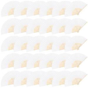 lot 6121 image: MCEAST 30 Pieces Silk Folding Fans with Bamboo Frames, Handheld Fan Foldable Fan for Wedding Gifts, Party Favors, Home Decoration, White