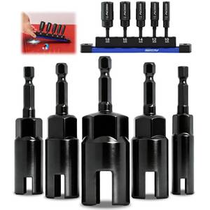 lot 6122 image: 5-Piece Wing Nut Driver Set (10mm,12mm,14mm,16mm,18mm) with Magnetic Aluminum Storage Rail, 14 Hex Shank Wing Nut Driver Bit Set, Metric Wing Nut socket Set for Wing Nut, Eye Bolt, Wire Twisting used