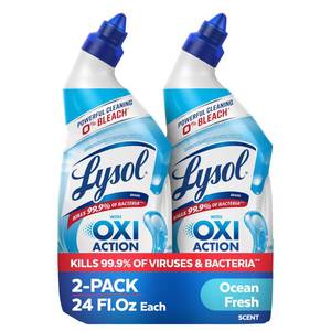 lot 6123 image: Lysol Toilet Bowl Cleaner Gel, For Cleaning and Disinfecting, Bleach Free, Ocean Fresh Scent, 24oz (Pack of 2)