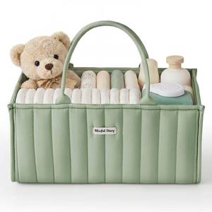 lot 6129 image: Blissful Diary Baby Diaper Caddy Organizer, Stylish Storage Basket for Newborn Essentials and Diaper Station, Gift for Baby Shower and Registry Must-Have, Sage Green