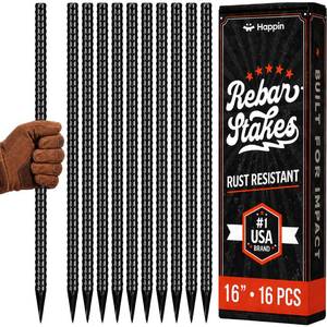 lot 6138 image: Happin� 16 Inch Rebar Stakes, Straight Garden Stakes Heavy Duty Galvanized Metal Stakes, Landscape Timber, Concrete Form, Tree & Plant Support, Yard Stakes, Ground Anchors (I Shape �� 16 Pack)