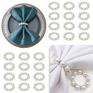 lot 6150 image: 100 Pcs Silver Disposable Napkin Rings Imitation Pearl Ring Napkin Holder Delicate White Beaded Serviette Buckles for Wedding. Party, Family Parties, Engagements, Dinner Table Decor and Daily Use