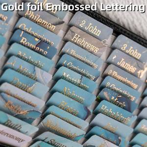 lot 6152 image: UPAFEXXI-Laminated Bible Tabs (Gold Foil Embossed Lettering), Bible Tabs for Women and Men, Reposition Large Print Stickers, Easy to Read and Apply, 80 Chapters Labels for Easy Navigation(Blue)