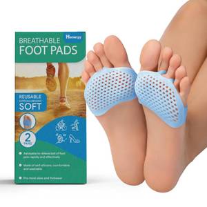 lot 6155 image: Homergy Metatarsal Foot Pads - Soft Gel Ball of Foot Cushions for Pain Relief, Ultra-Thin Sleeve Design, Stays in Place, Breathable & Reusable - Fits Heels, Flats, Sneakers (4 Pads  2 Pairs)