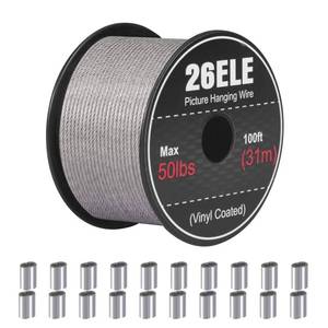 lot 6156 image: A26ELE Picture Hanging Wire - 50lb Heavy Duty Stainless Steel Wire Rope for Hanging Picture Frame, Mirror & Wall Art - 100Feet with 20PCS Aluminum Crimping Sleeves