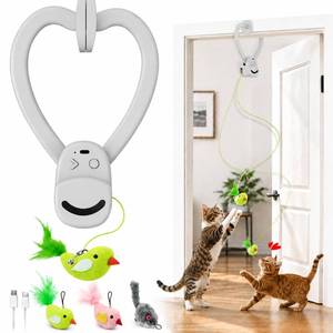 lot 6162 image: Interactive Cat Toys for Indoor Cats Automatic Flying Bird Feather Wand Chase Exercise Enrichment Stimulation, USB Rechargeable Durable Safe Hanging Toy for Bored Kittens Adult Multi Cat Households