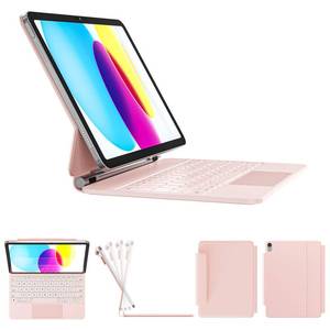 lot 6167 image: RAYMCRAFT for iPad 11th(A16, 2025)10th Generation Case with Keyboard, Magic Keyboard 2022, Springy Backlit Keys, Stain-Resistant Surface, Multi-Touch Trackpad, Pink