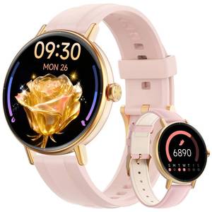 lot 6168 image: Smart Watch for Women,1.57 Touch Screen Smartwatch for iPhone& Samsung& Android,AnswerMake Call,Fitness Tracker with Heart RateSpO2Sleep Monitor,IP68 Waterproof,110 Sports Mode,2 Bands