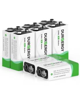 lot 6170 image: DURNERGY 9V Batteries, 9 Volt Batteries 8 Pack,10-Year Shelf Life, 9V Batteries for Smoke Alarms, Guitar Pedals, Microphone, Smoke Detector Battery, Square Batteries 6LR61 9V Alkaline Batteries