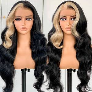 lot 6195 image: BlackSwern Skunk Stripe Wig, 13x6 Black and Blonde Synthetic Lace Front Wig, HD 13x6 Lace Frontal Wig Pre-Plucked, 26inch Body Wave Wigs 200 Density, Pre-Plucked PLUS 1.5���� Hairline