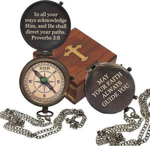 lot 6220 image: Baptism Gifts for Boys - Engraved Working Handmade Compass with Scripture - Religious, Christian, Catholic, Christening, First Communion, Confirmation Gifts for Teenage Boys and Men