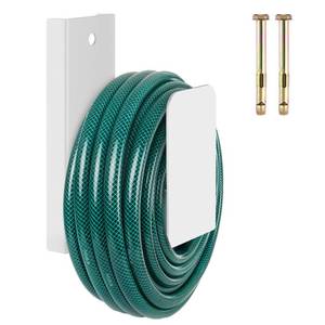 lot 11659 image: CroBlissful Garden Hose Holder Wall Mount Garden Water Hose Hanger Metal Line Hanger Holds Over 100 Heavy Duty Bracket for Outside Expandable Extension Cords Ropes Holder(White)