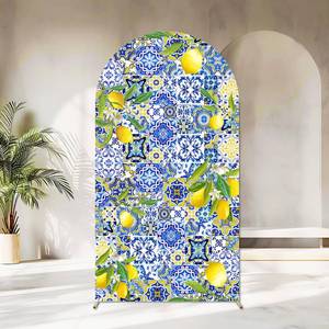 lot 11674 image: Sensfun Mediterranean Blue Tiles Lemon Arch Backdrop Cover Amalfi Coast Wedding Bridal Shower Decorations,2-Sided Italy Lemon Backdrop Arch Covers for Positano Birthday Baby Shower Party Decor 3.3x6ft