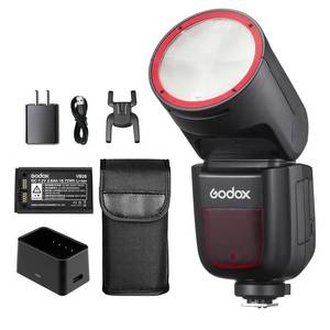 lot 11678 image: Godox V1-N V1N for Nikon Camera Flash Speedlite, 76Ws TTL 2.4G Wireless Round Head Flash, 18000 HSS Speedlight, 480 Full Power Shots, 1.5s Recycle Time