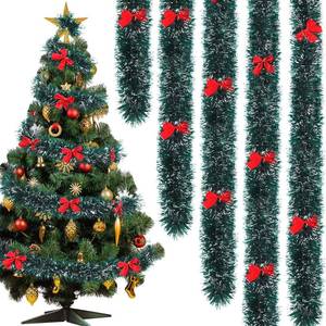 lot 11683 image: 150 ft Christmas Garland Christmas Tinsel Garland with 38 Red Bows Metallic Outdoor Christmas Garland Hanging Garland Christmas Decorations Vintage Tinsel Wreaths for Holiday Party, Dark Green, White