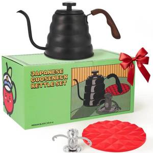 lot 11694 image: Captain Cranberry Black Japanese Gooseneck Kettle Stovetop with Thermometer and Insulated Handle (4-piece, 40.6 oz 1200ml), Stainless Steel Pour Over Tea Stovetop Kettle, Precision Pour Kettles Pot