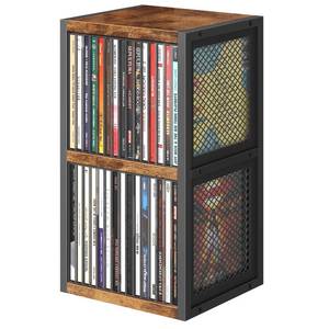 lot 11698 image: ELITEROO CD Holder Desk Rack Organizer, Wooden CD Storage Stand Holds up to 30 Cd Cases, 2 Tier CD Tower with Mesh Sides, Retro Small CD Display Shelf for Theatre Room, Home Collectibles, Rustic Brown
