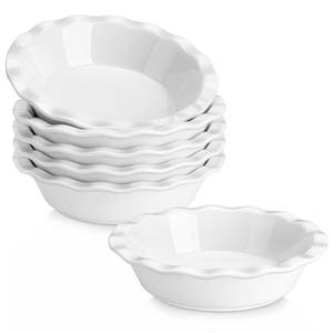 lot 11707 image: MALACASA Ceramic Mini Pie Pans Set of 6, 6 Inch Pie Plates for Baking with Ruffled Edge, Small Quiche Baking Dish Pans Tart Pans, Individual Pot Pie Plates, Microwave & Oven Safe, White