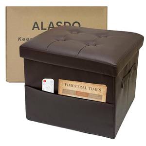 lot 12042 image: ALASDO Storage Ottoman Footrest Stool Small Ottoman with Storage Foldable Ottomans Foot Rest Footstool Bench for Living Room 17x13x13inches Brown