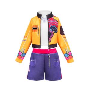 lot 12400 image: KSISUSH Girls Cosplay Costume, 3-13 Years Kids Lining Jacket Shorts 3PCS Uniform Outfits with Wig (5-6)