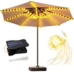 lot 12405 image: ZNYCYE Solar Umbrella Lights, 8 Strands Patio Umbrella Lights Outdoor with 8 Modes 3V Solar Panel Clip 112 Led Outdoor Waterproof for Beach Deck Garden Camping Tents Party Decoration(Warm White)