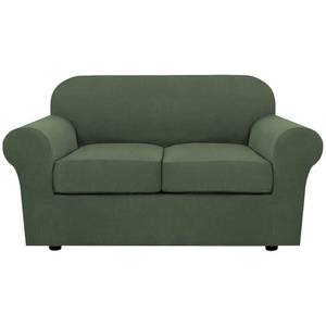 lot 13423 image: H.VERSAILTEX 3 Piece Stretch Sofa Covers for 2 Cushion Loveseat Couch Covers for Living Room Furniture Cover (Base Cover Plus 2 Seat Cushion Covers) Thicker Jacquard Fabric(Medium, Bronze Green)