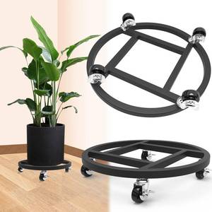 lot 13432 image: RIDSENIA 2 Pack Metal Plant Caddy with Wheels, 13 Heavy Duty Round Rolling Planter Tray, Plant Stand with 360° Lockable Casters Wheels Indoor Outdoor Use, Planter Dolly for Flower Pots, Black