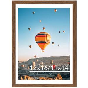 lot 13437 image: JCJMY 12x16 Picture Frame Brown with 11x14 Mat, Display Photo 11x14 with Mat or 12 x 16 Without Mat, Wall Hanging Large Frame with Plexiglass, Brown
